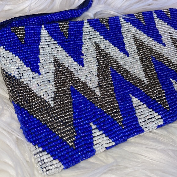 BoHo Lux Hematite Tribal Artesian Shimmer Beaded Clutch Wristlet Bag W/Lining - Picture 4 of 6